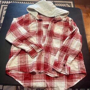 Time and Tru Red Plaid Shirt with Gray Hood